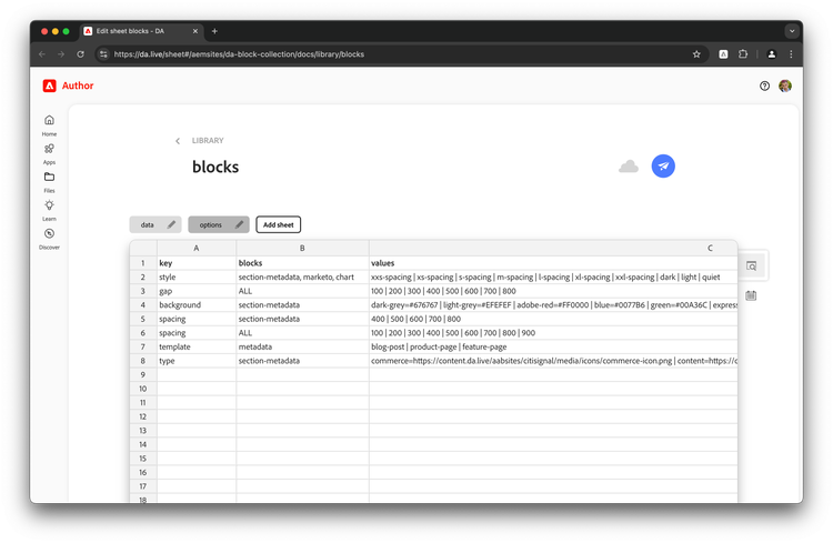 A screenshot of library options